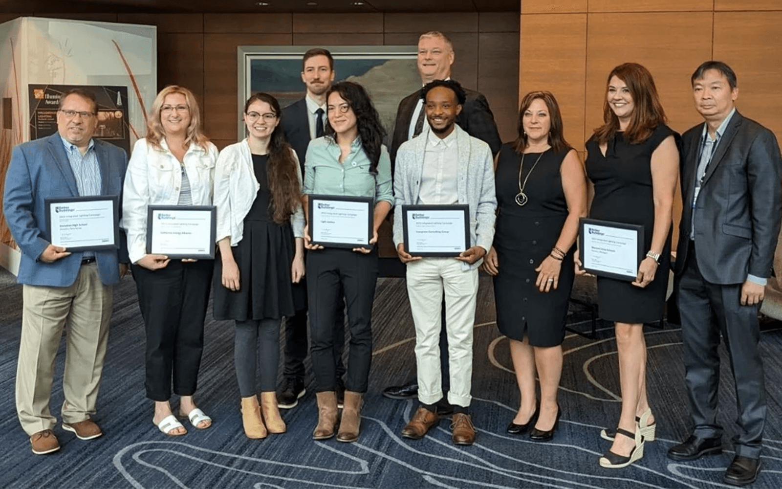 Left to right: Travis Laib, Casambi; Kelly Seeger, California Energy Alliance; Adrian Martin, DesignLights Consortium; Axel Pearson, PNNL; Lya Osborn, Light Justice; Eric Ennen, NALMCO; Justin Johnson, Evergreen Consulting Group; Gwen Pettit,…