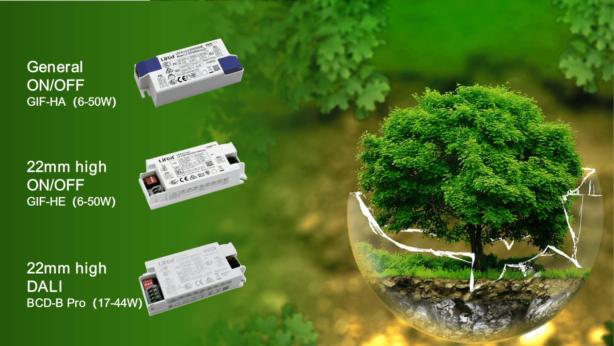 stacked slim Lifud LED drivers for downlights and panel lights