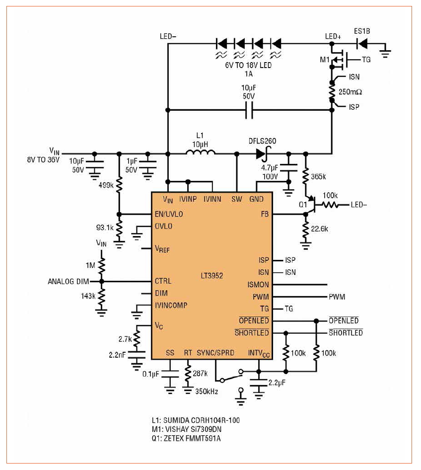 Boost-Buck LED Driver Topology for Low Input and Output Ripple for Low EMI by Linear Technology