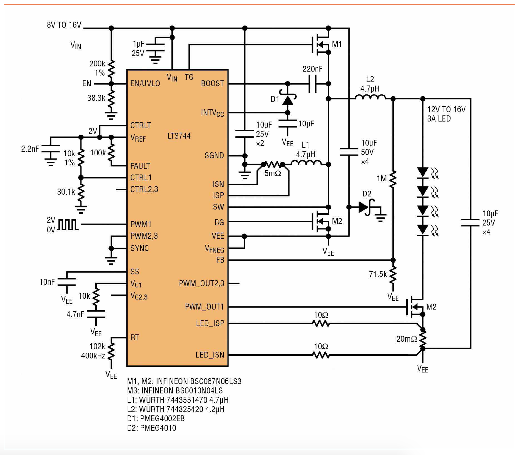 Boost-Buck LED Driver Topology for Low Input and Output Ripple for Low EMI by Linear Technology