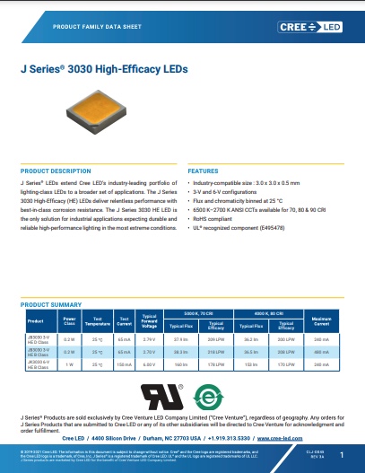 J Series® 3030 HE LEDs: Combine Efficacy & Reliability